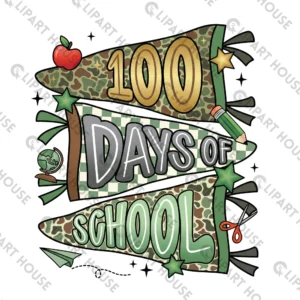 Preppy camo 100 days of school PNG on beige tote bag in classroom with planner and apple, high-res digital download