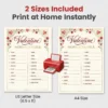 Digital download Valentine game includes US Letter and A4 sizes with printer icon.
