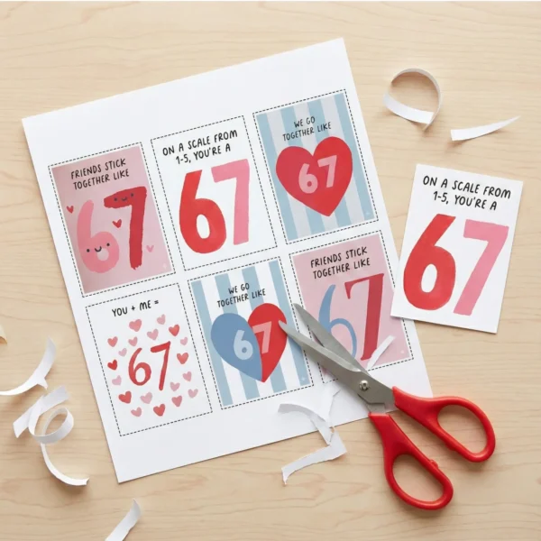 Cutting out printable valentine cards with scissors DIY craft activity for kids and parents.