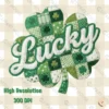 Close-up detail of Lucky Shamrock Patchwork PNG showing intricate stitching and 3D embroidery texture.
