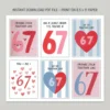 Printable PDF sheet layout of 67 Valentine's Day cards with dotted cutting guides instant download.