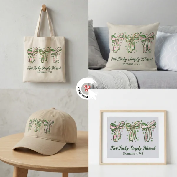 Collage showing the design on a tote bag, throw pillow, baseball cap, and framed wall art.