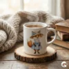 Ceramic coffee mug mockup featuring vintage watercolor fox illustration, cozy cottagecore aesthetic gift idea.