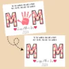 DIY guide graphic showing a blank floral MOM template and the finished result with a pink handprint for Mother's Day 2026.