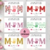 Grid overview of 6 printable Mother's Day 2026 handprint art designs including floral, red fur, green clover, pink, rose gold and gold glitter styles.